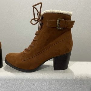 Brown lace up bootie heels